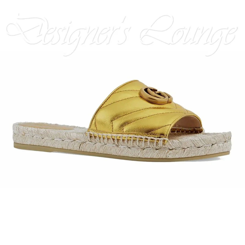⚡️SOLD! NEW GUCCI Marmont GG EU 39.5 Pilar Metallic Gold Leather Espadrilles - Picture 9 of 11